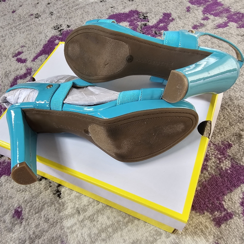Turquoise patent strappy heels